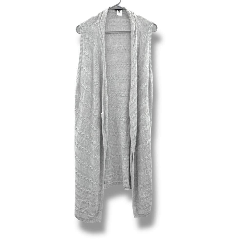 Talbots Gray Cable Knit Duster Cardigan Women’s Size Medium Sleeveless Long Vest